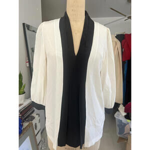 Kate Spade New York Lily Top Silk Cream + Black Long Sleeve V Neck Blouse